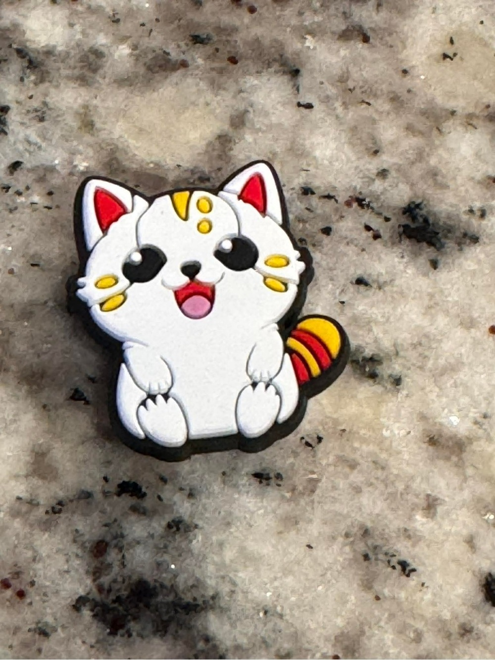 CROCS White Cat Jibbitz Charm with Yellow & Red Accents